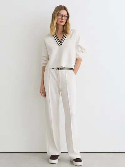 Reiss Ivory Premium Interlock Stripe-waist Joggers In White