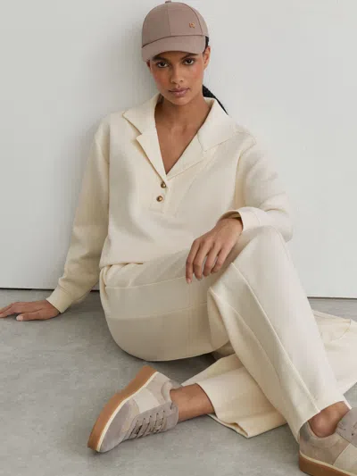 Reiss Ivory Premium Interlock Wide-leg Joggers