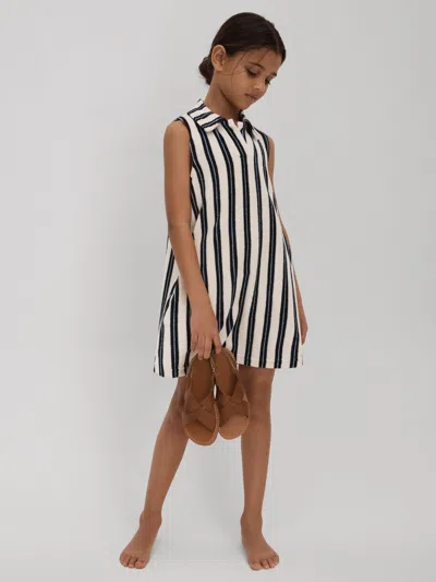 Reiss Kids' Ivory Print 9-13 Yrs Towelling Open Collar Dress In Black