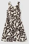 Reiss Ivory Print 13-14 Yrs Cotton Shirred Printed Dress