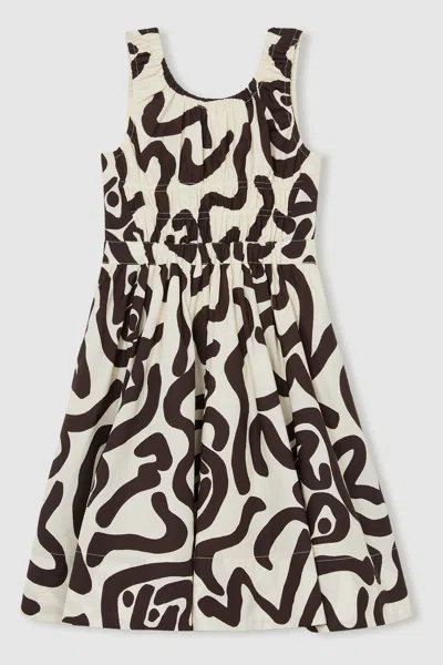 Reiss Ivory Print Cotton Shirred Printed Dress