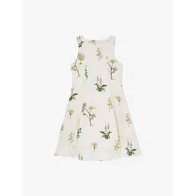 Reiss Kids' Ivory  X Nybg Elise Linen Floral Flared Dress 9-13