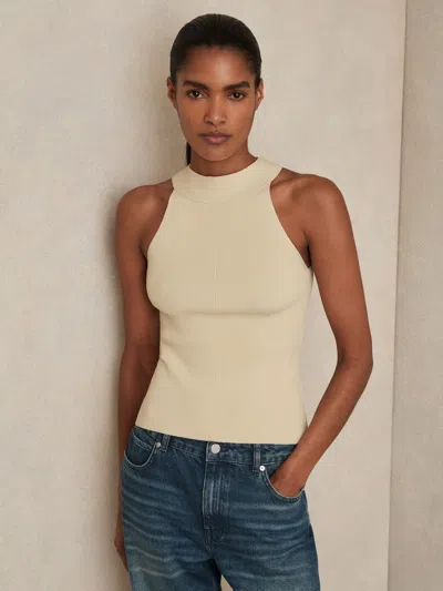 Reiss Ivory Rib Knit High Neck Vest In Neutral