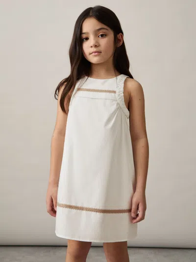 Reiss Ivory Rosie 9-13 Yrs Cotton Plaited-trim Sleeveless Dress In White