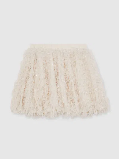 Reiss Ivory Fluffy Sequin-embellished Skirt In Neutral