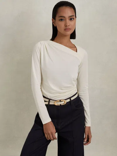 Reiss Ivory Ruched Asymmetric Neck Top