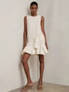 Reiss Ivory Ruffle Hem Belted Mini Dress In White