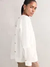 Reiss Ivory Satin Button-back Long-sleeve Top In White