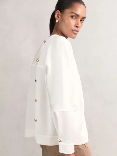 Reiss Ivory Satin Button-back Long-sleeve Top In White