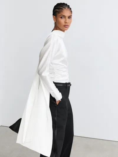 Reiss Ivory Satin Ruched Cape-detail Blouse In White