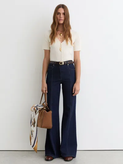 Reiss Ivory Scallop-trim Rib-knit Top In Neutral