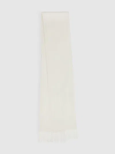 Reiss Ivory Silk Fringed Scarf