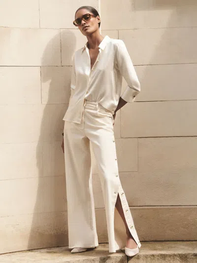 Reiss Ivory Silk-satin Concealed-placket Shirt In Neutral