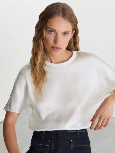 Reiss Ivory Silk Short-sleeve Top In White
