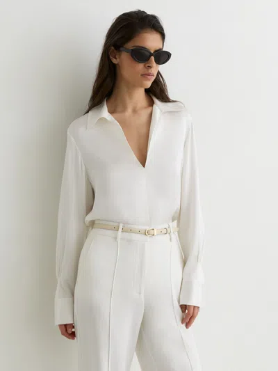 Reiss Ivory Silk-blend Open-collar Shirt In White