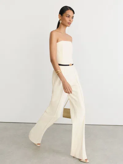Reiss Ivory Strapless Belted Wide-leg Jumpsuit In Neutral