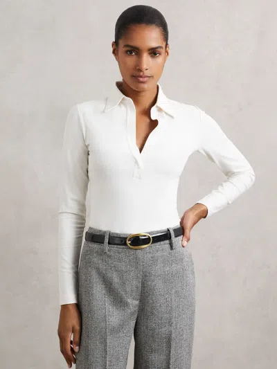 Reiss Ivory Stretch-cotton Open-collar Shirt In White