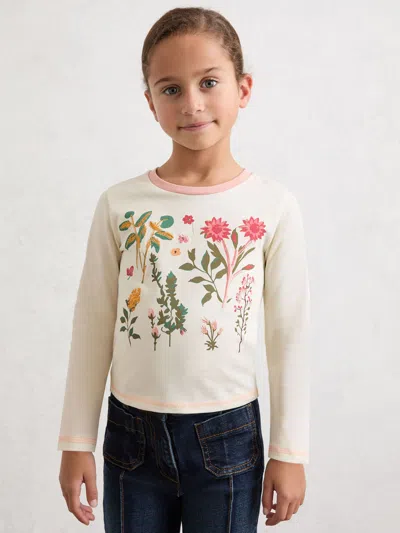 REISS REISS IVORY DARCY 3-9 YRS COTTON FLORAL EMBROIDERED T-SHIRT