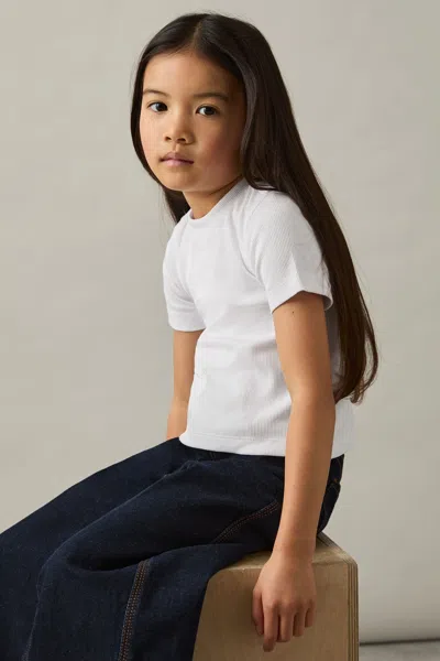 Reiss Kids' Ivory 9-13 Yrs Cotton-jersey Ribbed Short-sleeve T-shirt