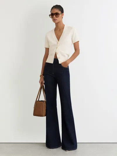 Reiss Ivory V-neck Short-sleeve Cardigan Cotton-wool In Blue