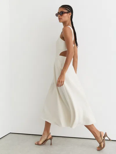 Reiss Ivory Waisted Cut-out Twill Midi Dress In White