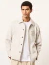 Reiss Ivory White Monogram Embroidery Wool-blend Overshirt In Gray