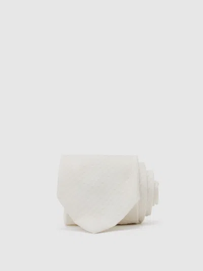 Reiss Ivory White Vittorio Cotton-silk Seersucker Stripe Tie In Neutral