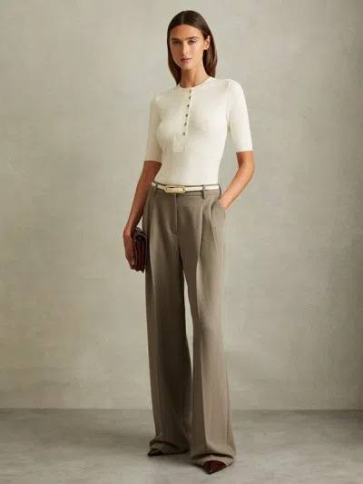 Reiss Ivory Wool Blend Button Detail Top In White