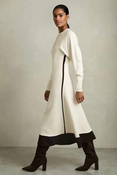 Reiss Ivory Wool-blend Hybrid Knitted Midi Dress