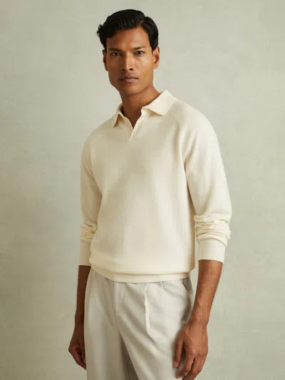 Reiss Ivory Wool-cashmere Open-collar Polo Shirt In White