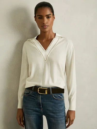 Reiss Ivory Wool Collared Cricket Jumper In White