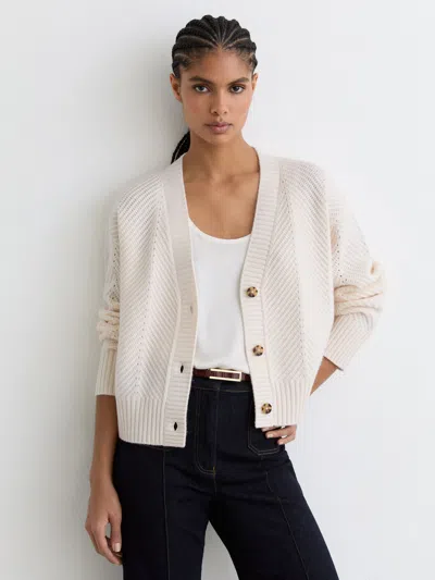 Reiss Ivory Wool-cashmere Chevron-stitch Cardigan In White