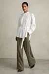 Reiss Ivory Woven High-neck Belted Blouse