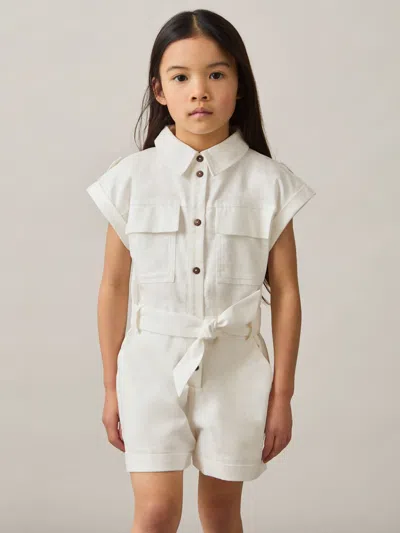 Reiss Ivory Zoe 4-9 Yrs Cotton-linen Belted Playsuit