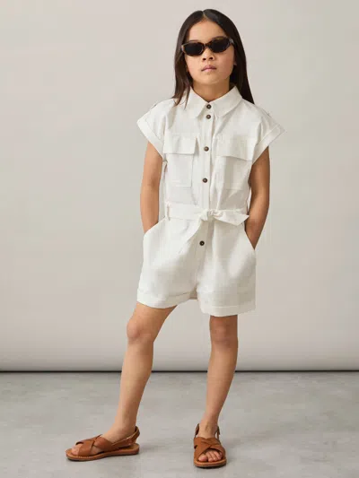 Reiss Ivory Zoe 9-13 Yrs Cotton-linen Belted Playsuit