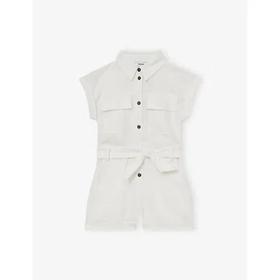 Reiss Kids' Ivory Zoe Belted Cotton-linen Woven Playsuit 4