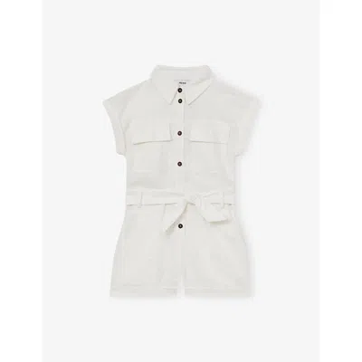 Reiss Kids' Ivory Zoe Belted Cotton-linen Woven Playsuit 9-13