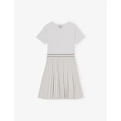 REISS IVORY ZOE SPARKLE PLEATED-SKIRT STRETCH-KNIT DRESS 3-9