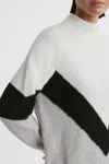 Reiss Ivory/black Claude Colourblock Funnel Neck Jumper In Ivory/black