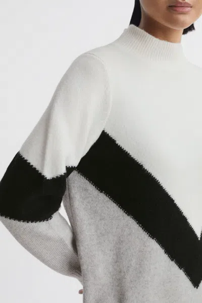 Reiss Ivory/black Claude Colourblock Funnel Neck Jumper