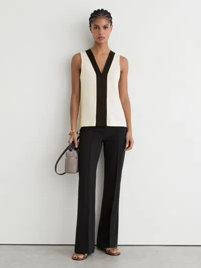 Reiss Ivory/black Colour-block V-neck Shell Top In White