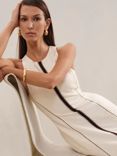 Reiss Ivory/black Craft-stitch Sleeveless Midi Dress In Multi