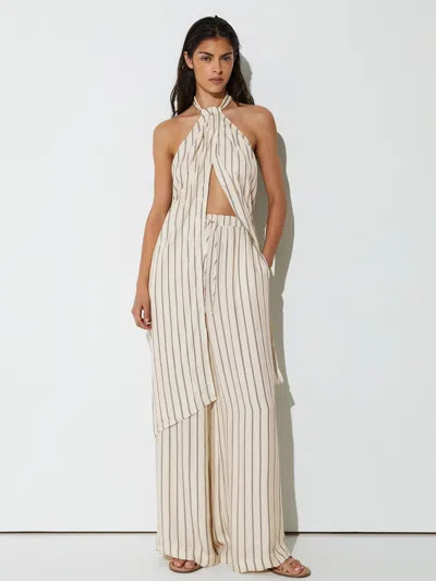 Reiss Ivory/black Halterneck Stripe Split-front Resort Top