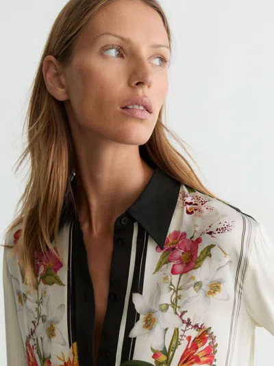 Reiss Ivory/black | Nybg Scarf-print Shirt In Multi