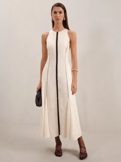 Reiss Ivory/black Petite Craft-stitch Sleeveless Midi Dress In Multi