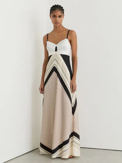 Reiss Ivory/black Petite Scarf-print Tie-back Maxi Dress In Multi