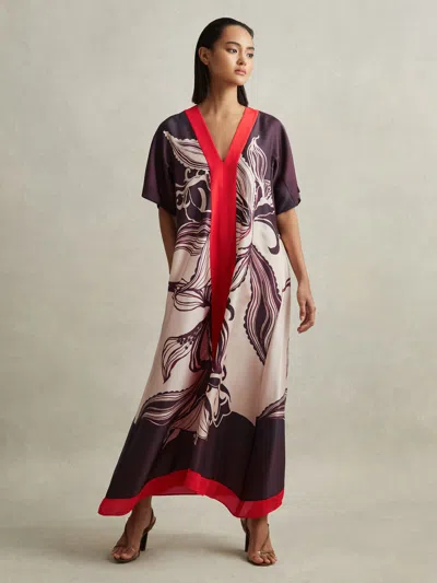 Reiss Hanna Orchid Print Midi Dress In Black