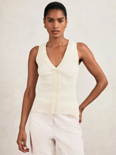 Reiss Ivory/ecru Ribbed Knit Craft Stitch Vest Top In Multi
