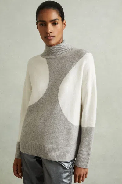 Reiss Womens Ivory/grey Georgia Roll-neck Recycled-polyester Knitted Jumper