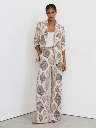 Reiss Ivory/grey Petite Snake-print Flared-leg Trousers In Gray